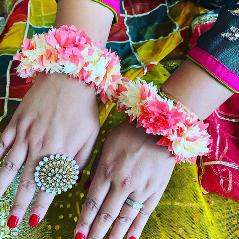 Artificial Hand Gajra in many different colours Made With Polyester fabric With White Pearl's (2pcs) #-HG06/8