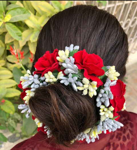 Stylish Velvet Flower Hair Gajra with imported Material Finish