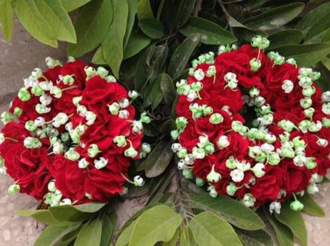 Artificial flower hand Gajra Made With Red velvet fabric with pillons (2pcs)