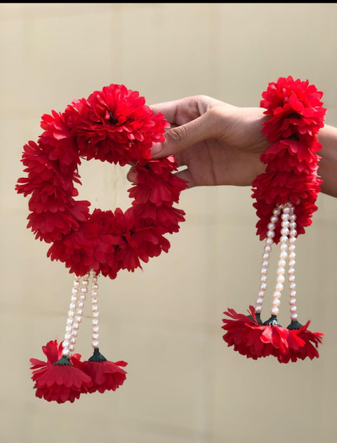 Artificial Flowers Hand Gajra 2pcs with white pearls Different colour available