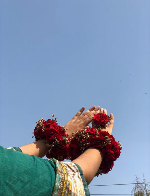 Artificial flowers Hand Gajra in velvet fabric and copper pillons (2pcs) #- BJS03