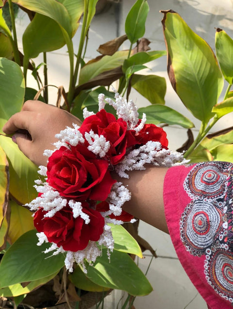 Artificial flowers Hand Gajra Red Flower With White Fillers (2pcs) #-BJS16