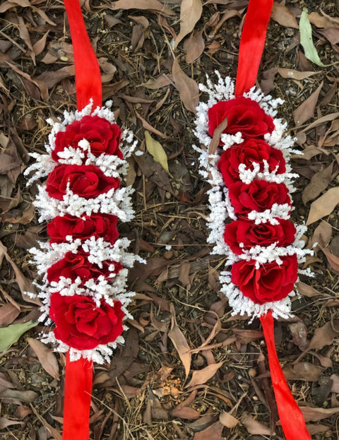 Artificial flowers Hand Gajra Red Flower With White Fillers (2pcs) #-BJS16
