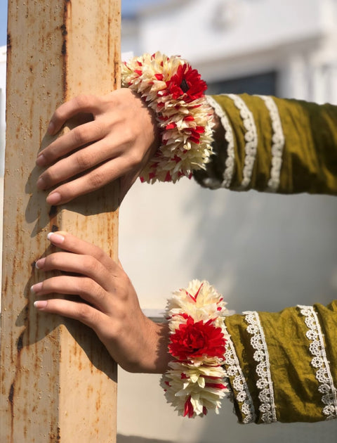 Artificial Hand Gajra in many different colours Made With Polyester fabric With White Pearl's (2pcs) #-HG06/8