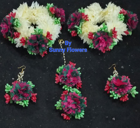 Artificial flowers Bridal Jewellery set in different colours #- BJS15