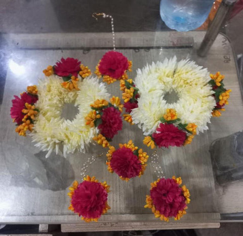 Artificial flowers Bridal Jewellery set in different colours #- BJS15