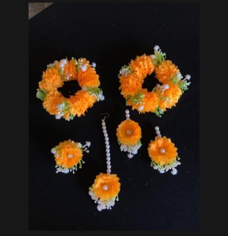 Artificial flowers Bridal Jewellery set in different colours #- BJS15