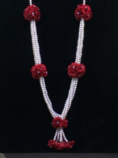 Artificial Flowers Garland Mala (1pcs) velvet flower with pearl and diamonds # MD/03