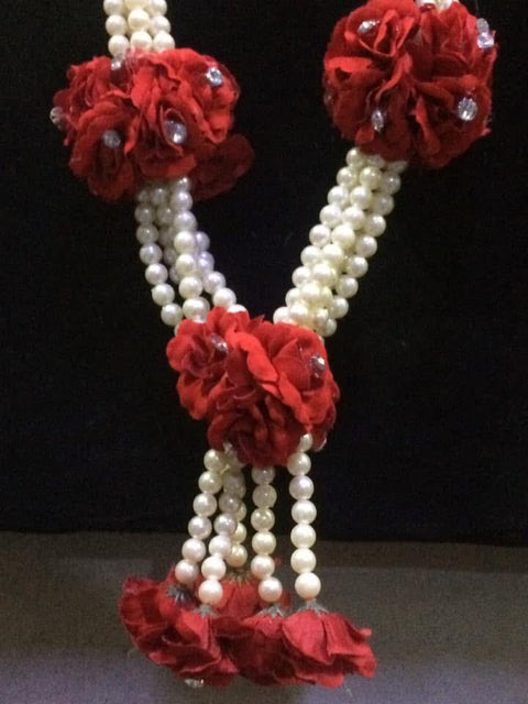 Artificial Flowers Garland Mala (1pcs) velvet flower with pearl and diamonds # MD/03