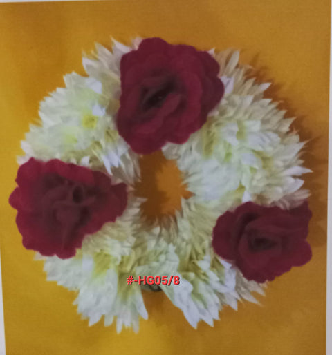 Artificial Flowers Hand Gajra off white with Red flowers (2pcs)
