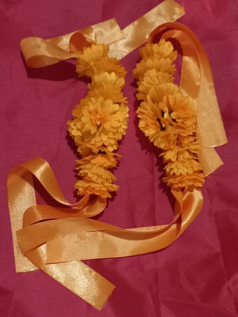 Artificial Flowers Hand Gajra made with  polyester Fabric orange & red colour(2pcs) #-HG36