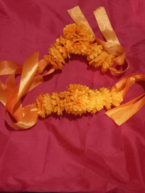 Artificial Flowers Hand Gajra made with  polyester Fabric orange & red colour(2pcs) #-HG36