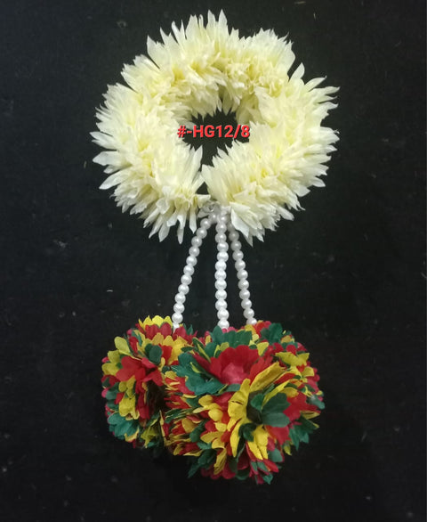 Polyester Fabric Artificial Gajra Set (2 pcs) with 3 latkon #HG-12/8
