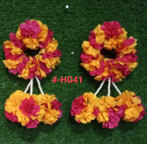 Polyester Fabric Artificial Gajra Set (2 pcs) with Charming Design #-HG 41