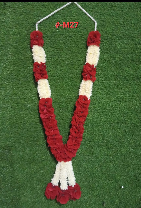 Royal Floral Mala – (1 pc) Velvet flowers & Plastic Fusion Finishing #-M27