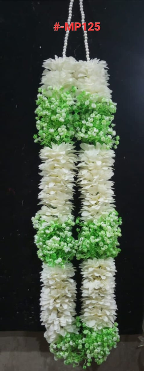 Artificial Flower Mala - (1pcs) in green & white colour #- MP125