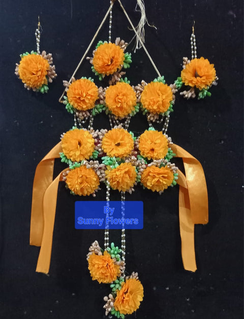 Bridal Artificial Flowers Jewellery set for Mehndi and multifunctions #- BJS22