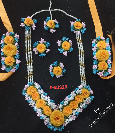 Artificial flowers Bridal Jewellery set in different colours #- BJS25