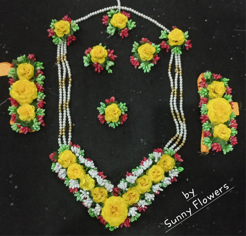 Artificial flowers Bridal Jewellery set in different colours #- BJS25