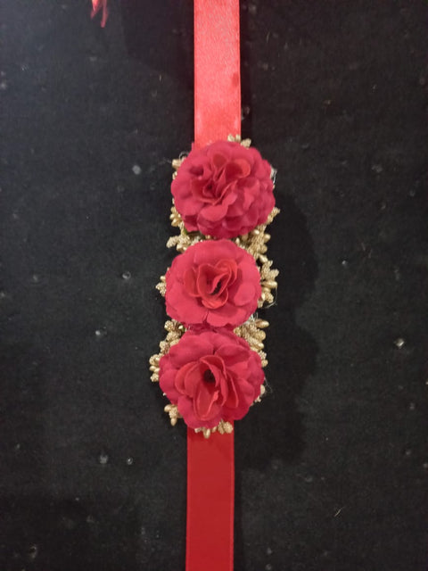 Artificial flower hand Gajra Made With Red fabric Flower with pillons (2pcs) #- BJS26
