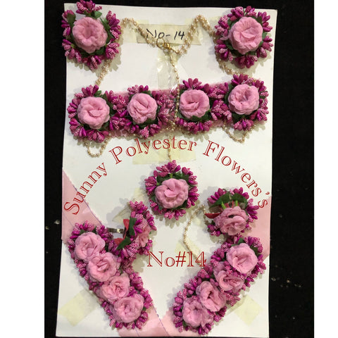 Artificial flowers Bridal Jewellery set in pink colour #-BJS44