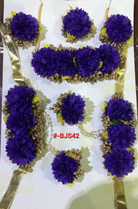 Artificial flowers Bridal Jewellery set in blue colour #-BJS42