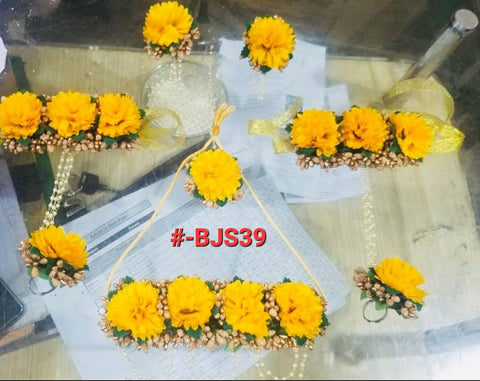 6(pcs) Artificial flowers Bridal Jewellery set in yellow colour #- BJS39