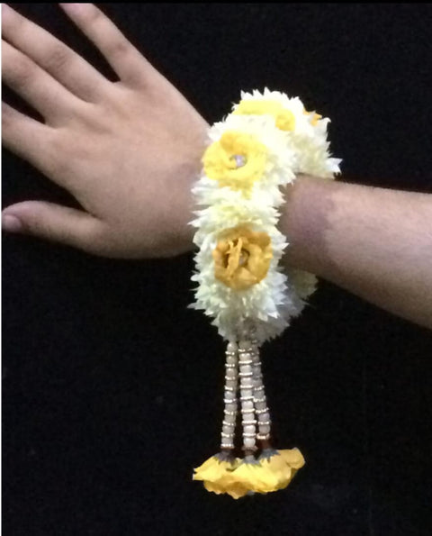 Artificial Flowers Hand Gajra off white with colourful flowers (2pcs) #HG-13/08
