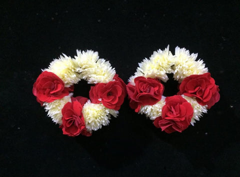 Artificial Flowers Hand Gajra off white with Red flowers (2pcs)
