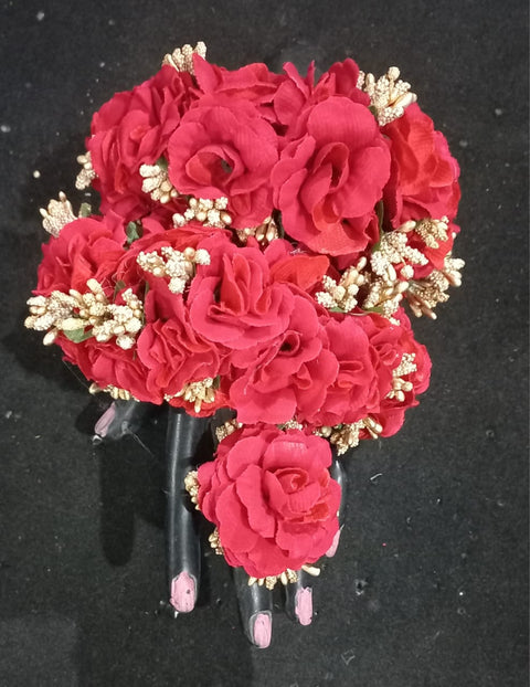 Artificial flowers Hand Gajra in velvet fabric and copper pillons (2pcs) #- BJS03