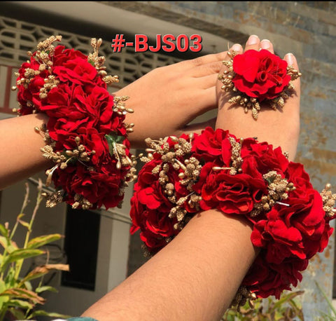 Artificial flowers Hand Gajra in velvet fabric and copper pillons (2pcs) #- BJS03