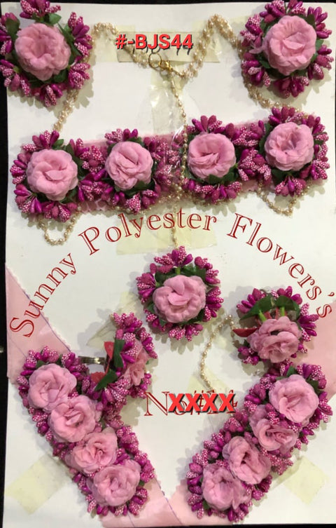 Artificial flowers Bridal Jewellery set in pink colour #-BJS44