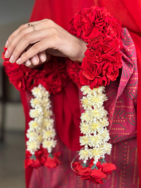 Velvet Artificial Gajra Set (2 pcs) with 3 latkon